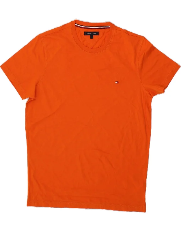 TOMMY HILFIGER Mens T-Shirt Top Large Orange Cotton Print Jacquard Patchwork