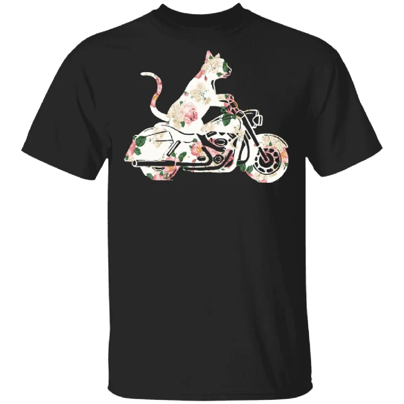 Floral Cat Riding Motorcycle Matching Cat Lover Owner Biker Women Gifts T-Shirt Oversized T-Shirt Spandex breathable