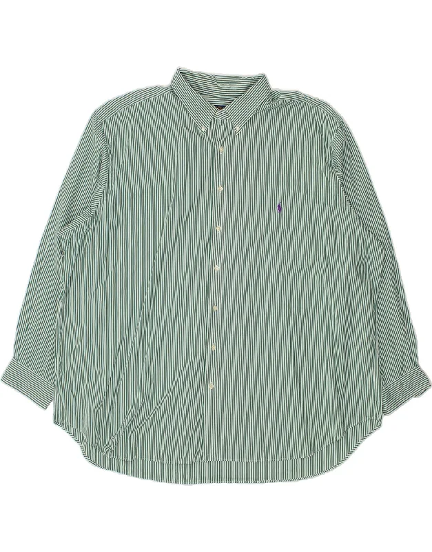 POLO RALPH LAUREN Mens Shirt 4XL Green Pinstripe Wool Fabric Cashmere Fabric Tweed Fabric