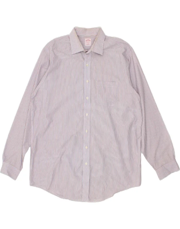 BROOKS BROTHERS Mens 346 Shirt Size 17 XL Blue Striped Cotton Satin Fabric Silk Fabric Chiffon Fabric