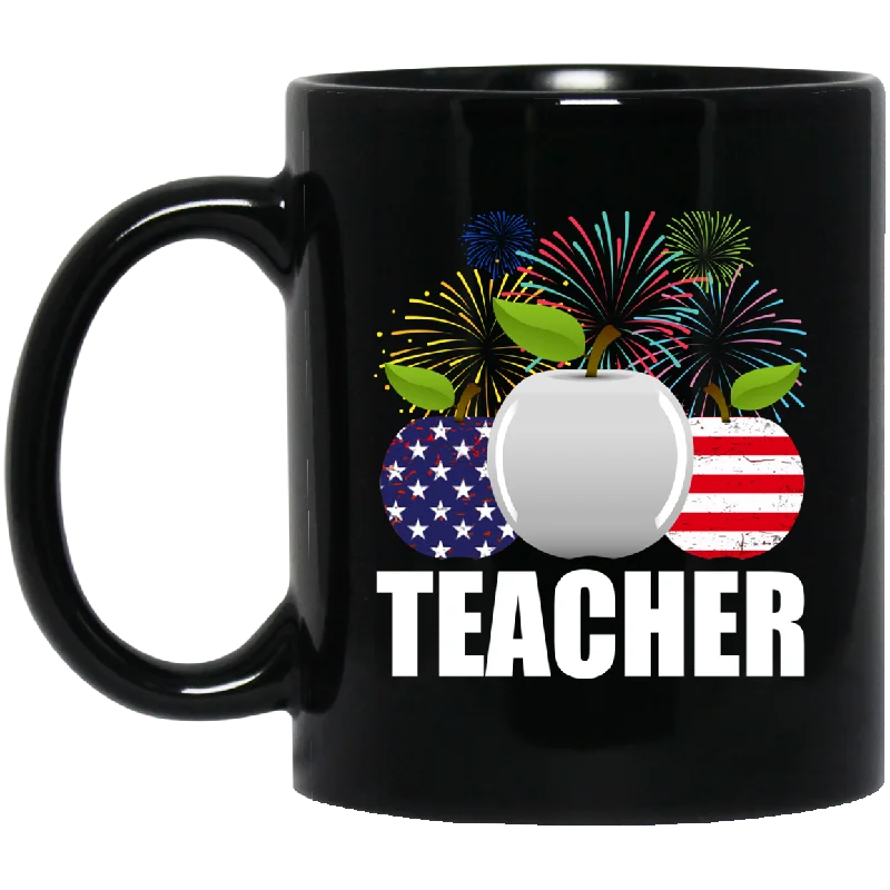 Cool Firework American Flag Apples Teacher Shirt Matching Teacher 4th Of July United States Independence Day Gifts Mug Striped Floral Plaid