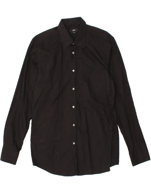 HUGO BOSS Mens Slim Fit Shirt Size 41 16 Large Black Cotton Collared Crew Neck Turtle Neck