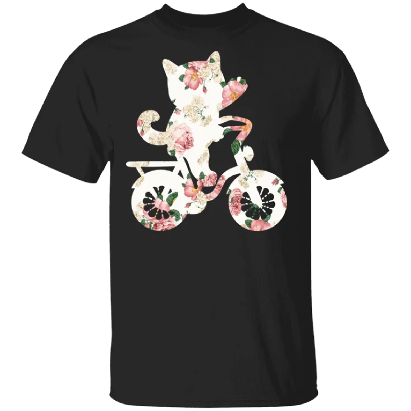 Floral Cat Riding Bicycle Matching Cat Lover Owner Biker Women Gifts T-Shirt Fitted T-Shirt Seamless Stretchy