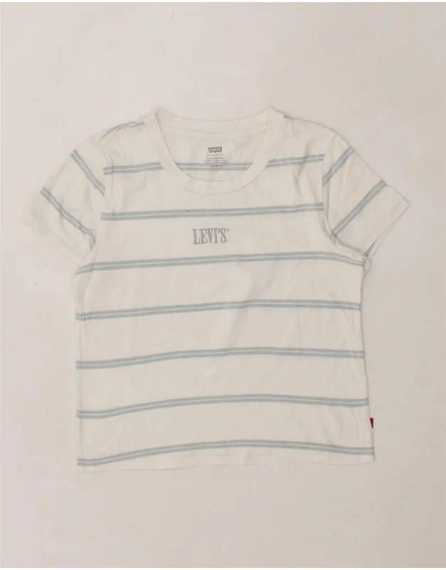 LEVI'S Womens T-Shirt Top UK 6 XS White Striped Cotton Rayon Velvet Corduroy