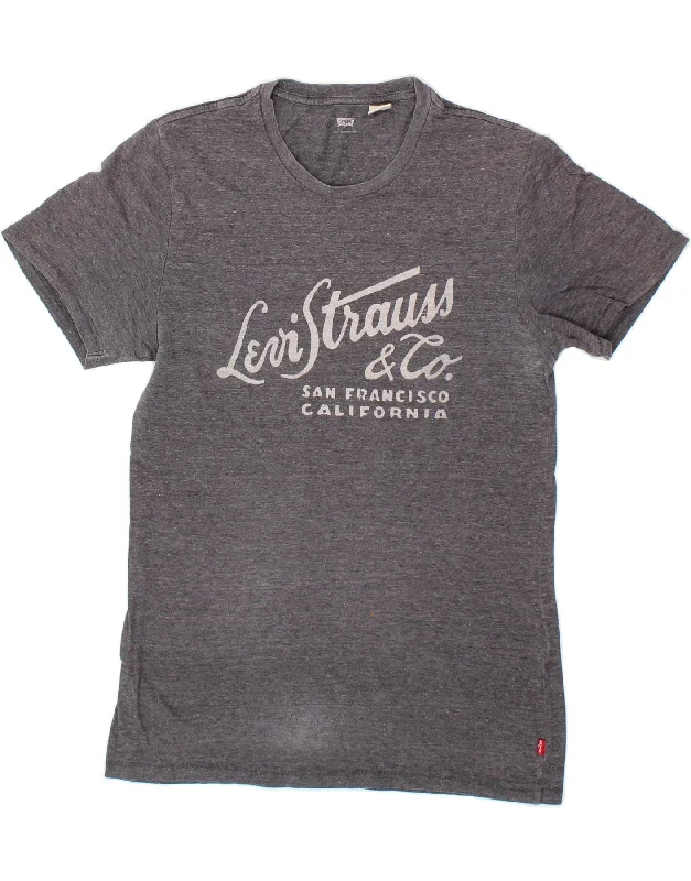 LEVI'S Mens Graphic T-Shirt Top Small Grey Flecked Graphic T-Shirt Round Neck Polyester