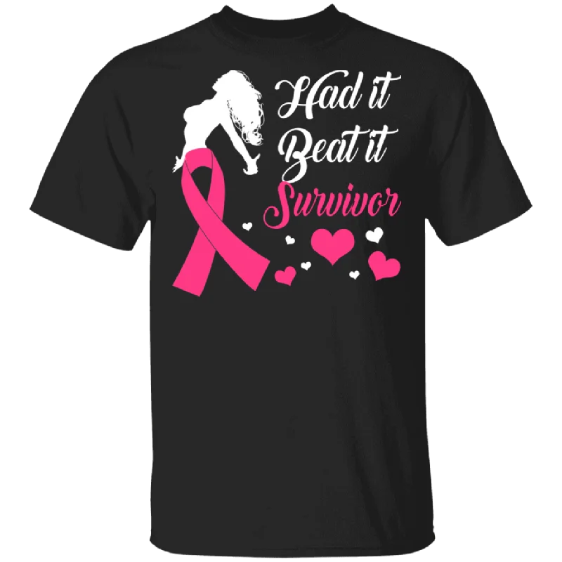 Had It Beat It Survivor Pink Ribbon Breast Cancer Awareness October Women Gifts T-Shirt Elasticated Padded Insulated