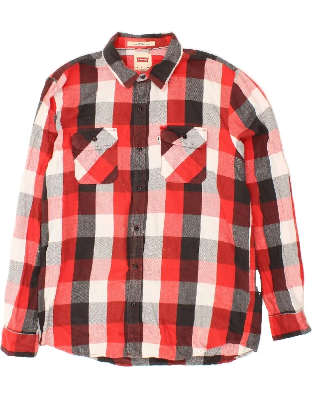LEVI'S Mens Standard Fit Flannel Shirt XL Red Check Handmade Hand-knitted Hand-woven