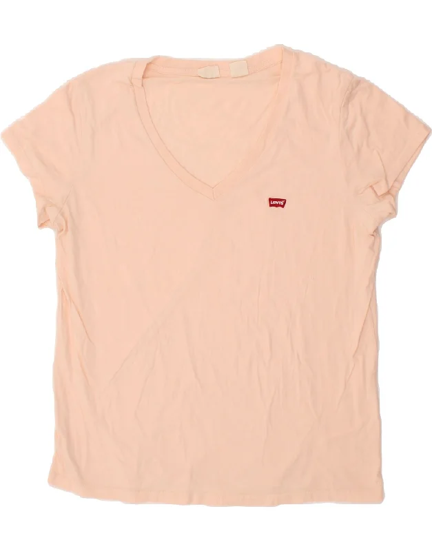 LEVI'S Womens T-Shirt Top UK 16 Large Pink Cotton Front Pockets Side Pockets Patch Pockets