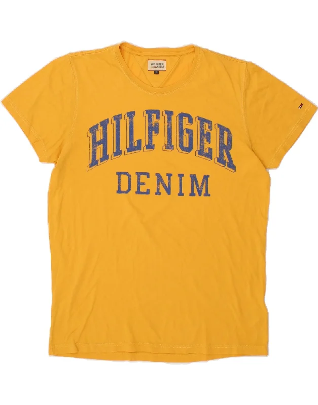 TOMMY HILFIGER Mens Graphic T-Shirt Top XL Yellow Cotton Spandex Blend Rayon Blend Denim Blend