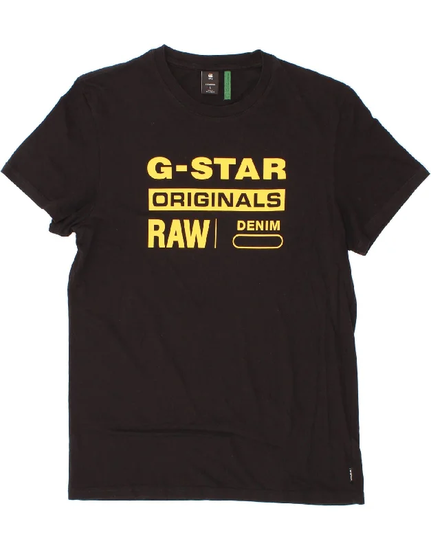 G-STAR Mens Graphic T-Shirt Top Large Black Cotton Print Jacquard Patchwork