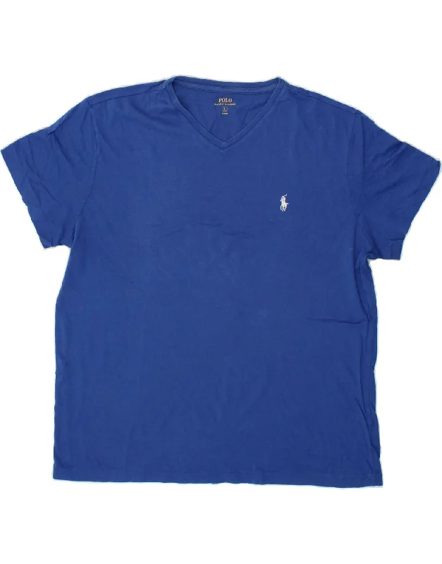 POLO RALPH LAUREN Mens T-Shirt Top Large Blue Cotton Collared Crew Neck Turtle Neck