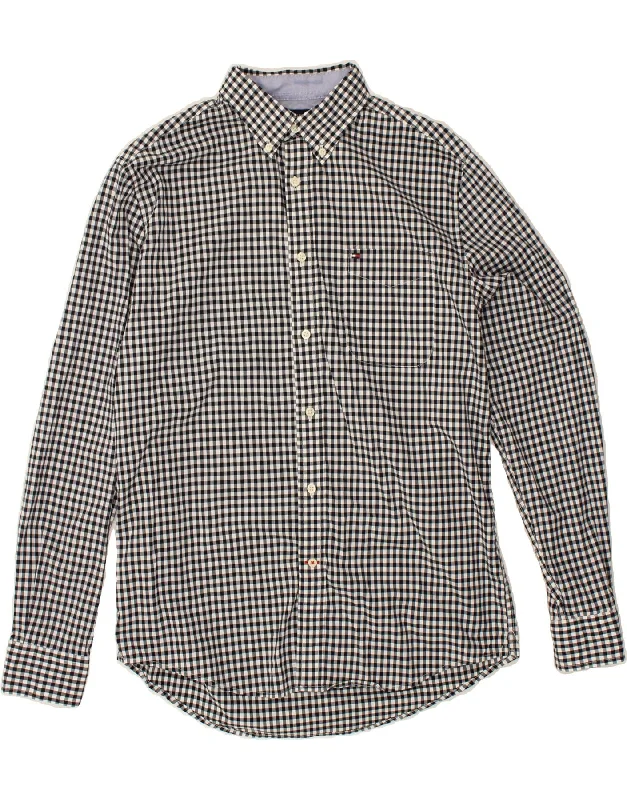 TOMMY HILFIGER Mens Classic Fit Shirt Medium Navy Blue Gingham Terry Blend Velvet Blend Canvas Blend