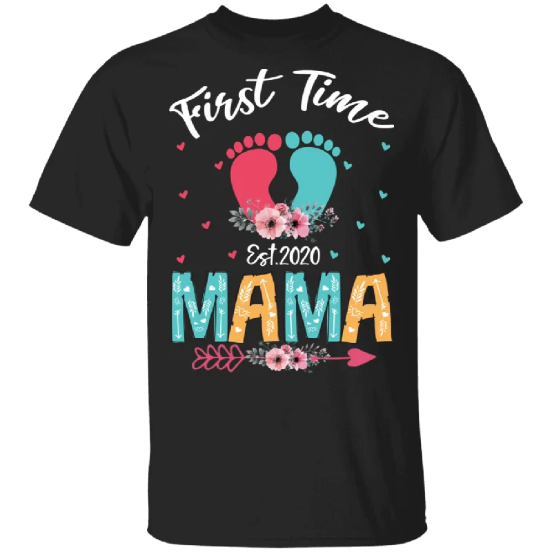 Womens First Time Mama Expecting Mom Baby Pregnancy Announcement T-Shirt Front Pockets Side Pockets Patch Pockets
