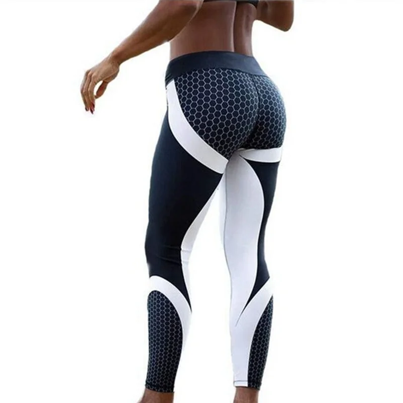 Hayoha Mesh Pattern Print Leggings fitness Leggings For Women Sporting Workout Leggins Elastic Slim Black White Pants Trendy Full-Length Leggings