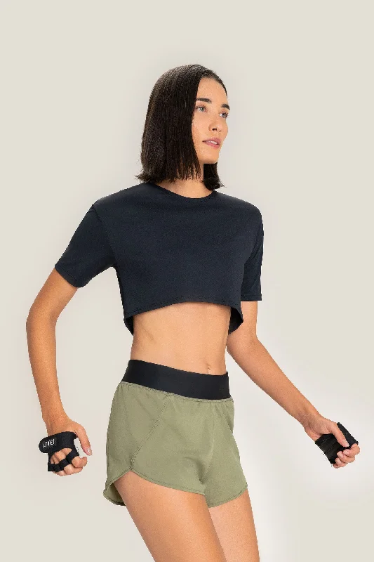 Fly Cropped T-Shirt Notch Collar Peter Pan Collar Cowl Neck