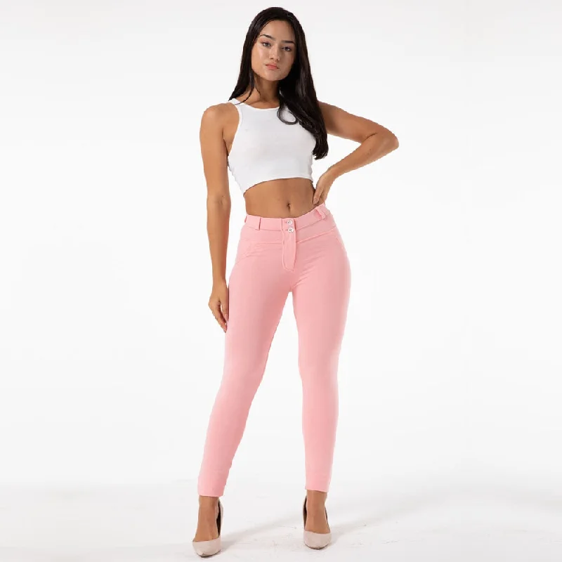 Women's Soft Pink Button Fly Super Stretch Butt Lift Yoga Fitness Leggings Fashionable Quick-Dry Leggings