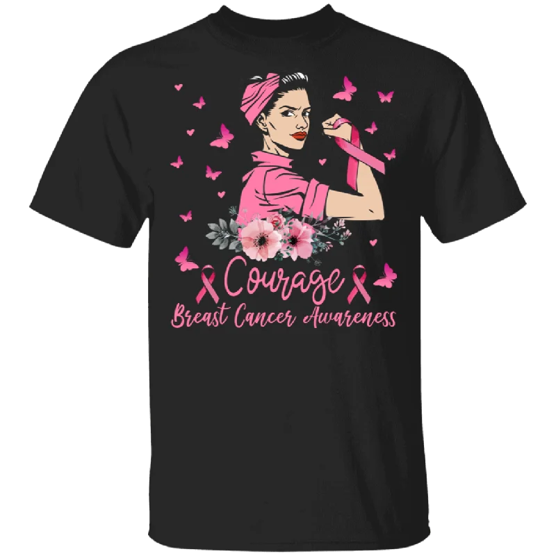 Courage Breast Cancer Awareness Pink Ribbon Women Gifts T-Shirt Silk Blend Satin Velvet