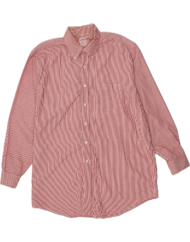 BROOKS BROTHERS Mens Regular Fit Shirt  Size 17 1/2 XL Pink Pinstripe Wool Fabric Cashmere Fabric Tweed Fabric