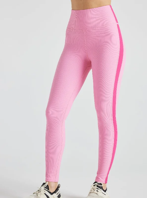 Electric Rib Color Block Legging - Sachet Pink Yarrow Pink Trendy Sporty Compression Leggings