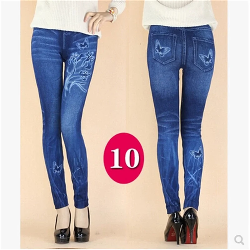 Imitation cowboy Leggings Women High waist jeans 2016 Latest Big yards Printing Thin High elastic Jeans Little feet pants  BN692 Cozy Mid-Rise Workout Leggings