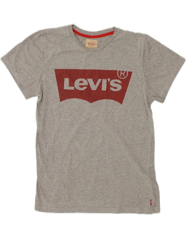 LEVI'S Girls Graphic T-Shirt Top 15-16 Years Grey Polyester Sequined Glittery Shiny