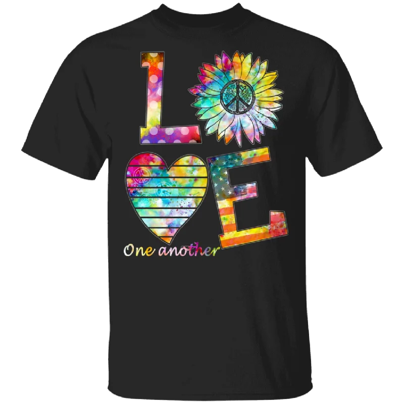 Love One Another Funny Hippie Sunflower American Flag Peace Sign Shirt Matching Hippie Lover American Gifts T-Shirt Print Jacquard Patchwork