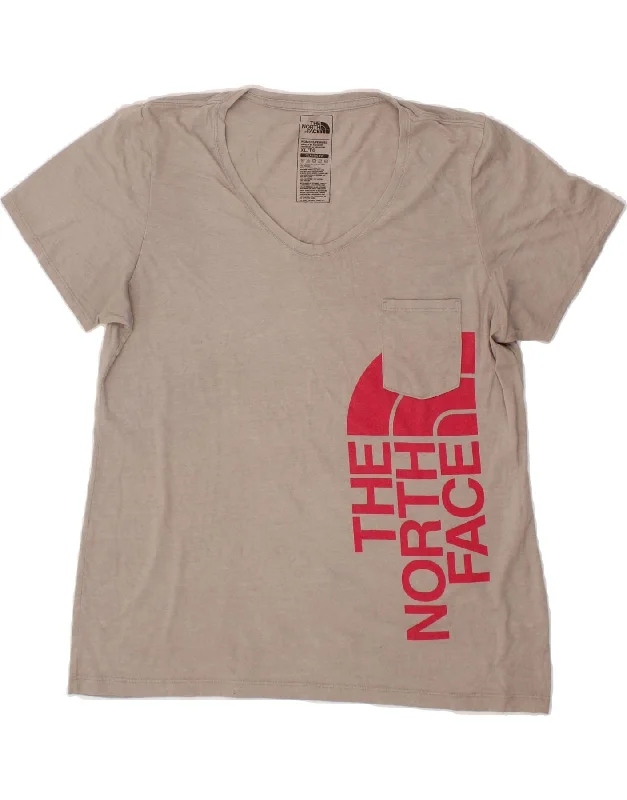 THE NORTH FACE Womens Classic Fit Graphic T-Shirt Top UK 18 XL Grey Notch Collar Peter Pan Collar Cowl Neck