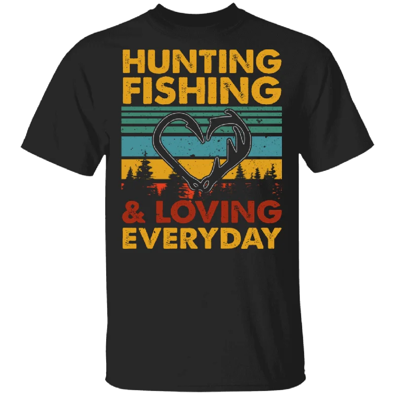 Vintage Retro Hunting Fishing And Loving Everyday Cute Hooks Heart Shirt Matching Hunting Fishing Lover Fisher Fish Hunter Gifts T-Shirt Zippered Front Buttoned Front Snap Front