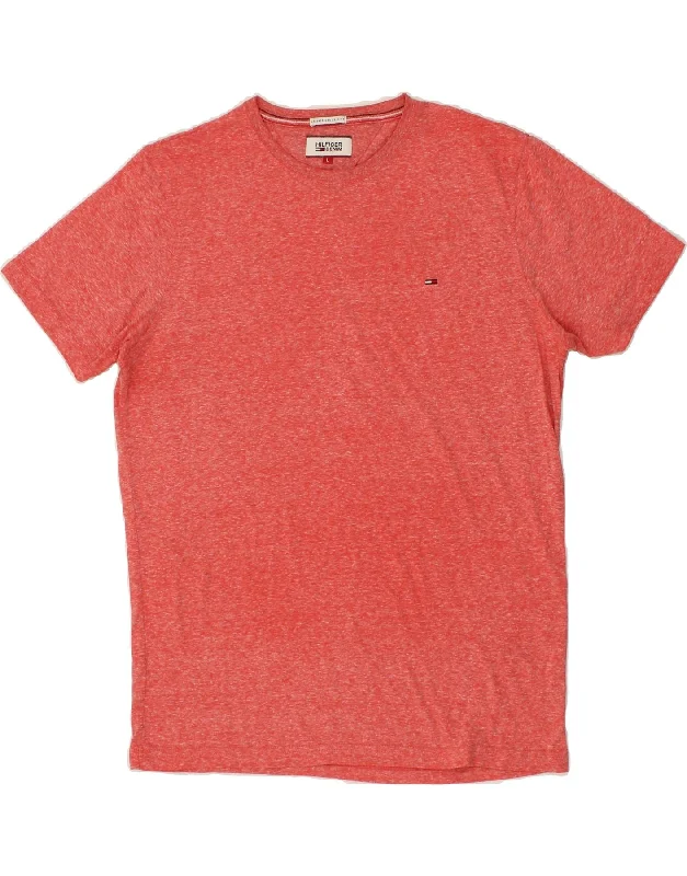 TOMMY HILFIGER Mens T-Shirt Top Large Red Flecked Spandex Blend Rayon Blend Denim Blend