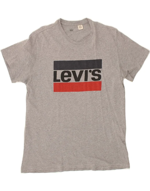 LEVI'S Mens Graphic T-Shirt Top Large Grey Cotton Front Pockets Side Pockets Patch Pockets