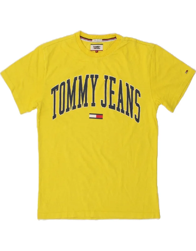 TOMMY HILFIGER Mens Regular Fit Graphic T-Shirt Top Small Yellow Cotton Lace Blend Ribbed Blend Corduroy Blend