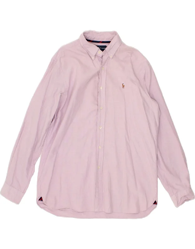 POLO RALPH LAUREN Mens Classic Fit Shirt Large Purple Cotton Elasticated Padded Insulated