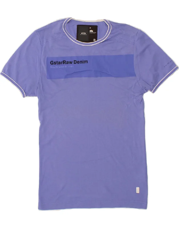 G-STAR Mens Graphic T-Shirt Top Medium Purple Cotton Lace Blend Ribbed Blend Corduroy Blend