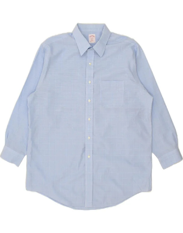 BROOKS BROTHERS Mens Tall Regular Fit Shirt Size 17 1/2 XL Blue Check Zippered Buttoned Snapped