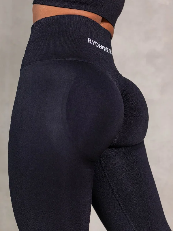 Lift BBL Scrunch Seamless Leggings - Black Comfortable Ribbed Waistband Leggings