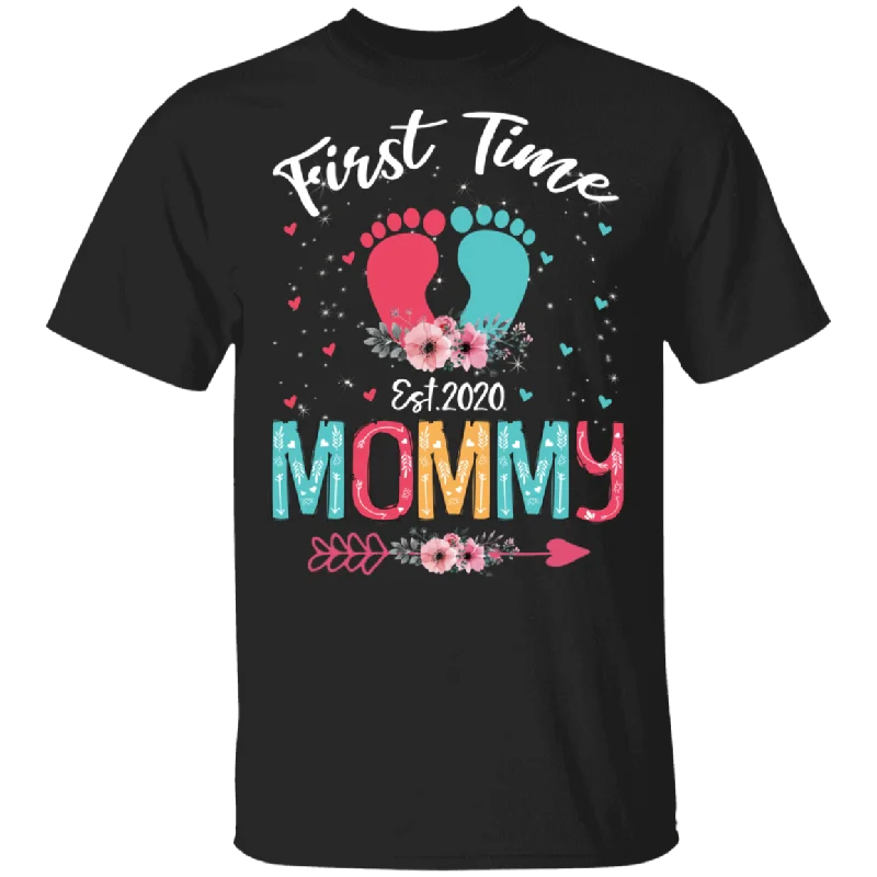 Womens First Time Mommy Expecting Mom Baby Pregnancy Announcement T-Shirt Print Jacquard Patchwork