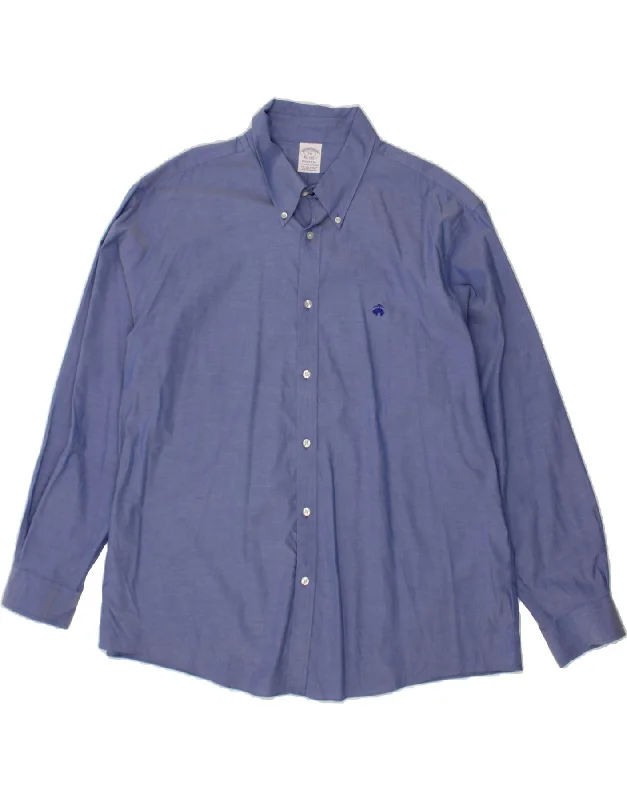 BROOKS BROTHERS Mens Regent Fit Shirt 2XL Blue Cotton Fashionable Trendy Casual