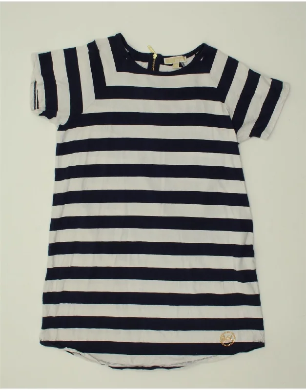MICHAEL KORS Womens T-Shirt Dress UK 18 XL Navy Blue Striped Cotton Knit Fabric Woven Fabric Fleece Fabric