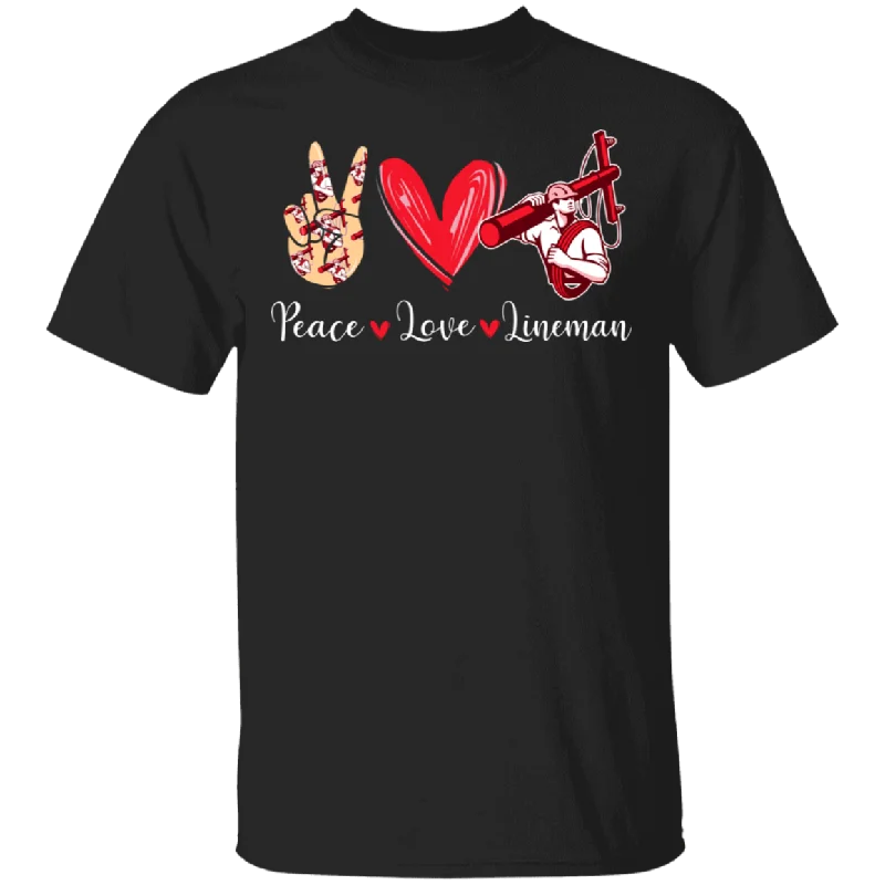 Cute Peace Love Lineman Shirt Matching Men Women Lineman Gifts T-Shirt Mesh Fabric Canvas Fabric Denim Fabric
