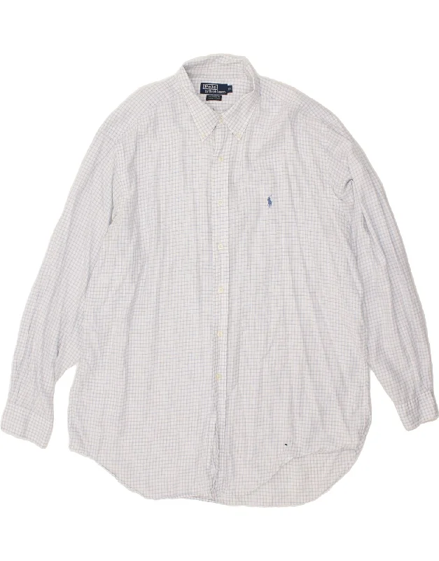 POLO RALPH LAUREN Mens Yarmouth Loose Fit Shirt Size 17 1/2 XL Blue Check Lace Blend Ribbed Blend Corduroy Blend