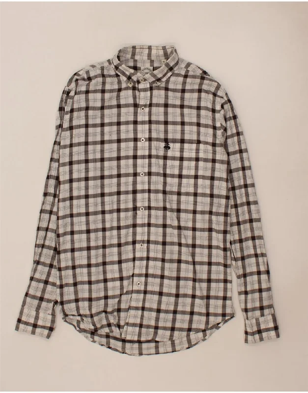 BROOKS BROTHERS Mens Shirt XL Grey Check Cotton Embroidered Appliqued Beaded