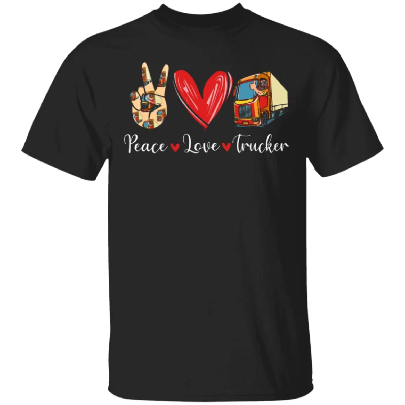 Cute Peace Love Trucker Shirt Matching Truck Driver Truck Lover Fans Trucker Gifts T-Shirt Satin Blend Silk Blend Wool Blend