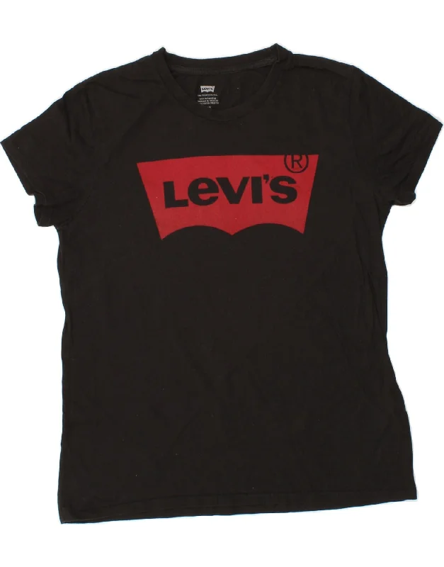 LEVI'S Mens Graphic T-Shirt Top Large Black Cotton Hooded Caped Shawl Collar