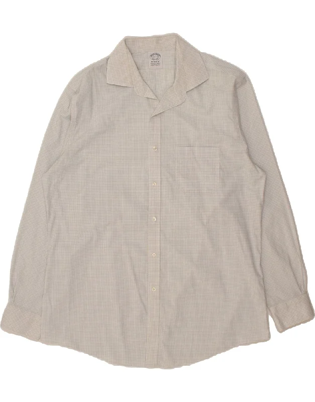 BROOKS BROTHERS Mens Shirt Size 16 1/2 Large White Check Cotton Ribbed Striped Patterned