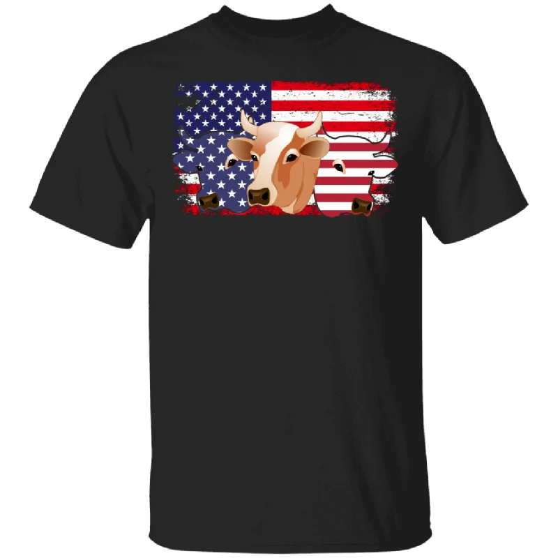 Funny American Flag Cows Shirt Matching Cow Lover Owner Fans Farmer Rancher American Gifts T-Shirt Anti-Pilling Machine Wash Handmade