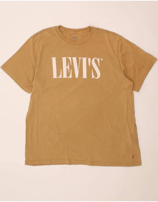 LEVI'S Mens Graphic T-Shirt Top XL Beige Real Fur Shearling Chenille