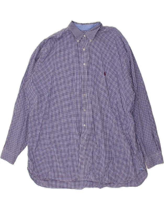 RALPH LAUREN Mens Shirt 3XL Blue Gingham Cotton Cashmere Blend Cotton Blend Poly Blend