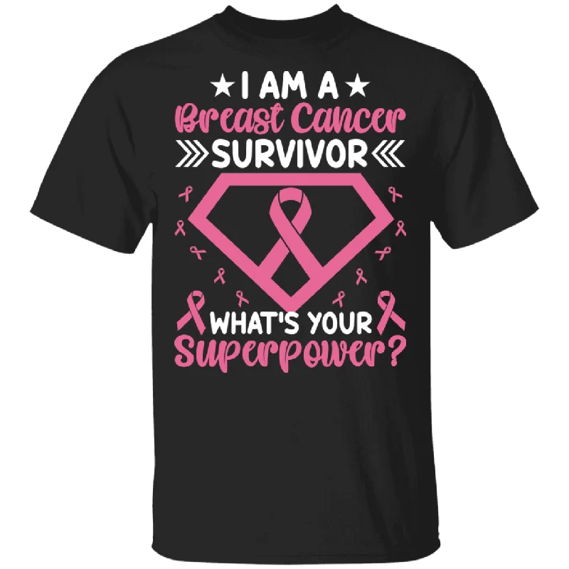I Am A Breast Cancer Survivor What's Your Superpower Cool Pink Ribbon Superhero Women Gifts T-Shirt Zippered Buttoned Snapped