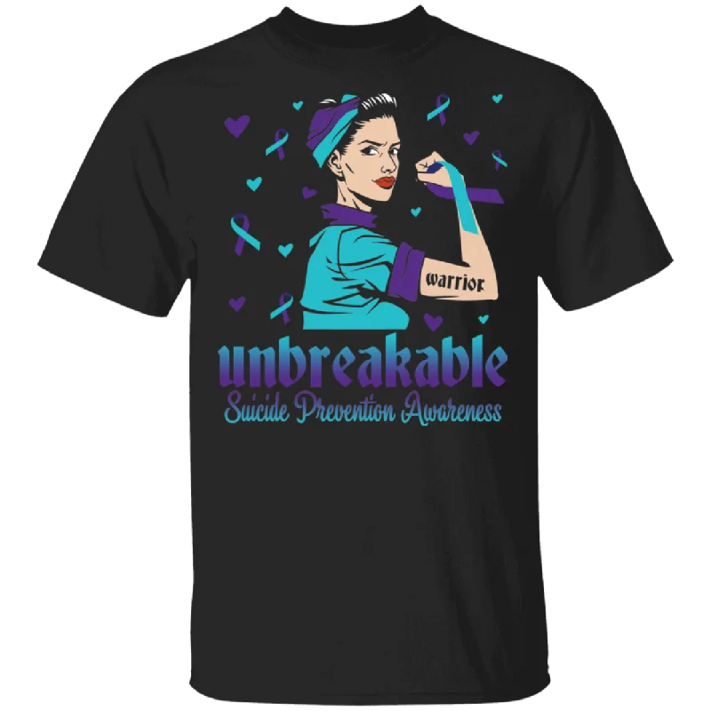 Suicide Prevention Awareness Shirt Warrior Unbreakable Cool Women Suicide Prevention Awareness Gifts T-Shirt Asymmetrical Pockets Print