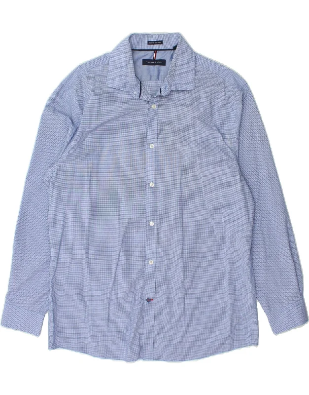 TOMMY HILFIGER Mens Slim Fit Shirt Size 16 1/2 Large Blue Check Cotton Fitted T-Shirt Seamless Stretchy